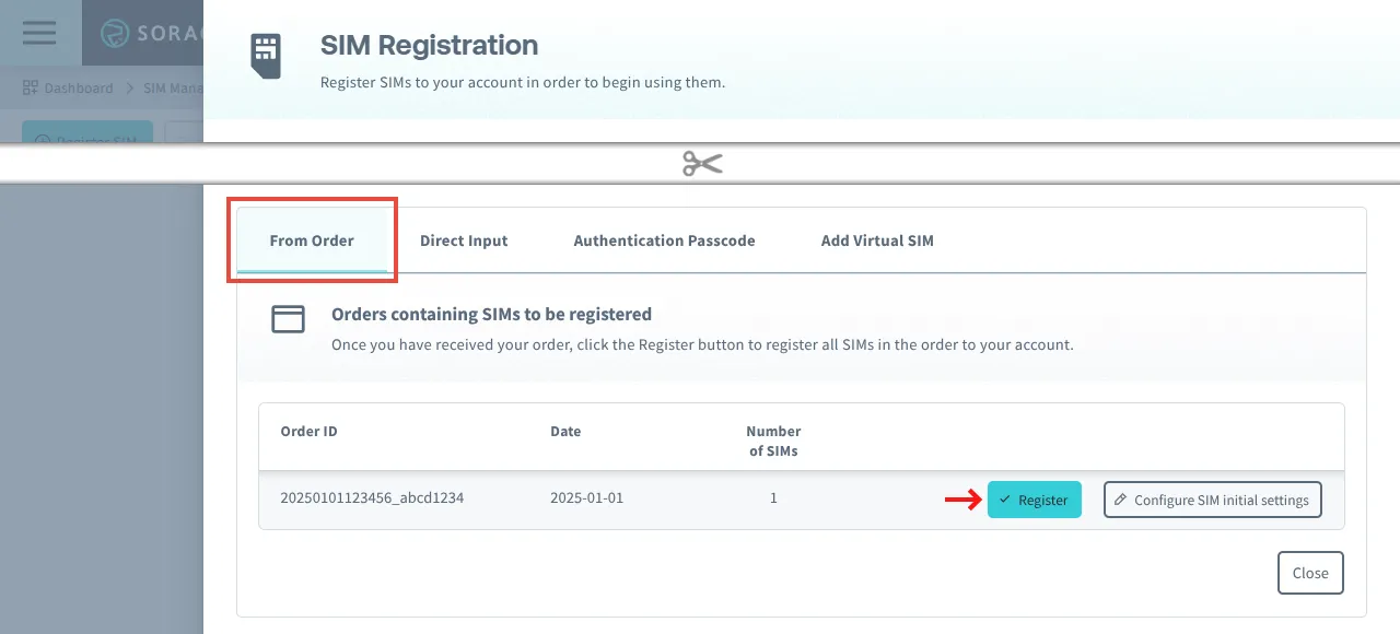 Register SIM from order