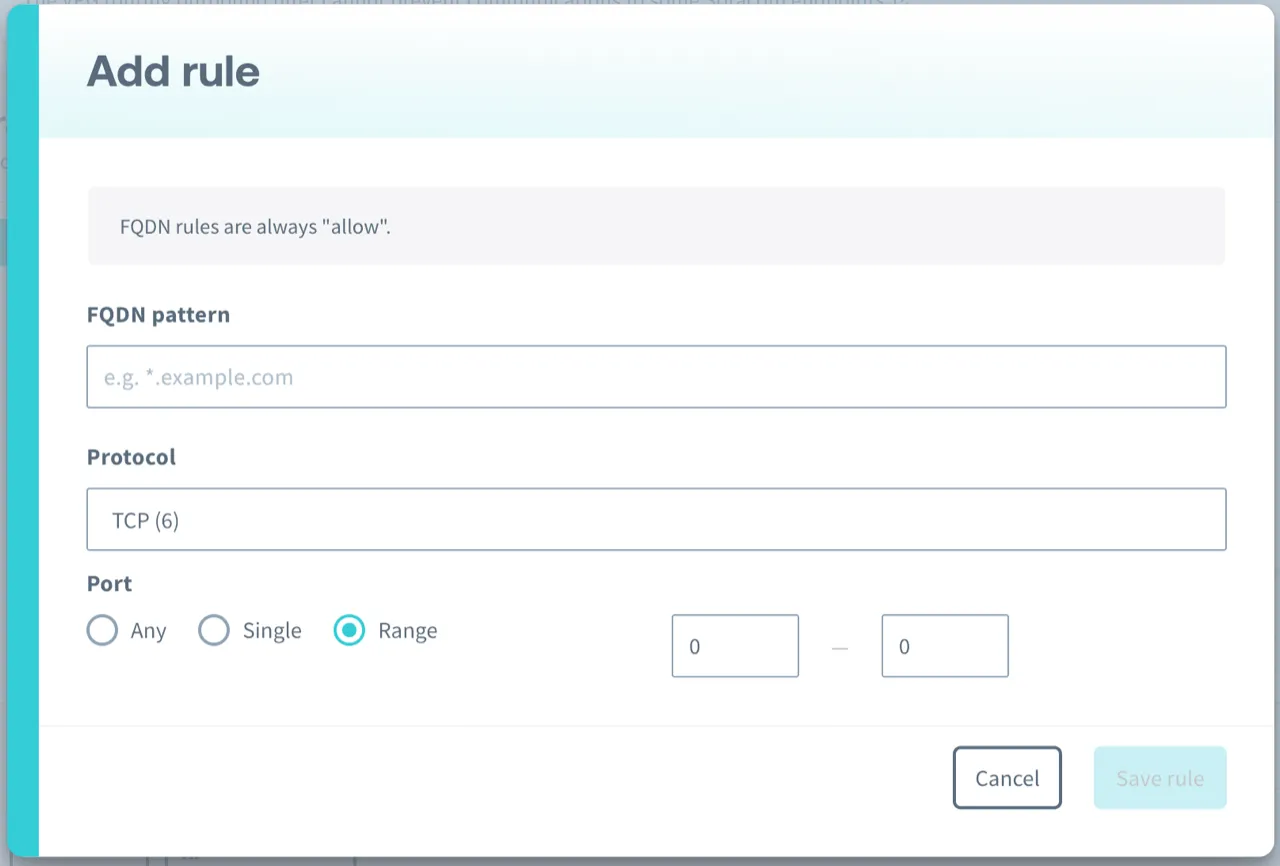 Adding a Domain rule (action: always Allow)