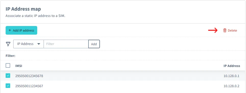 Delete IP Address Mapping entries